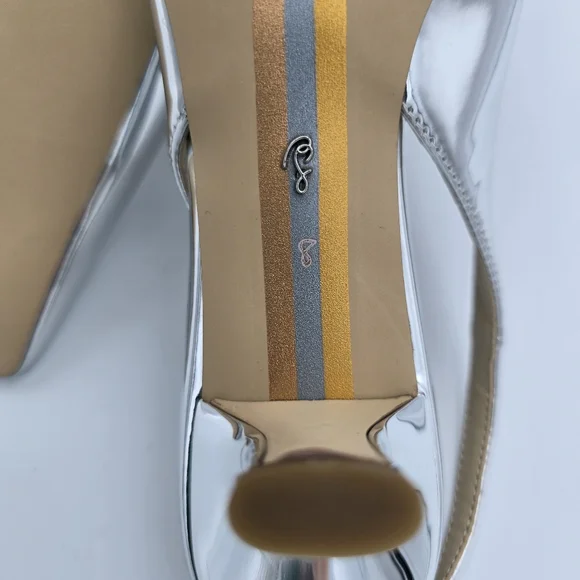 Sam Edelman Silver Pointed Toe Slingback Kitten Heels - Picture 12 of 16